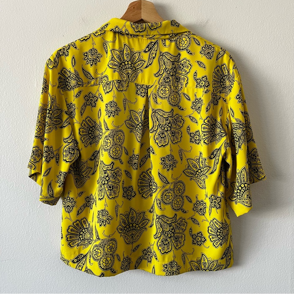 Saunders x RTR Rox Top Yellow Floral‎ Short Sleeve V-Neck Button Front size 0 - Picture 10 of 13